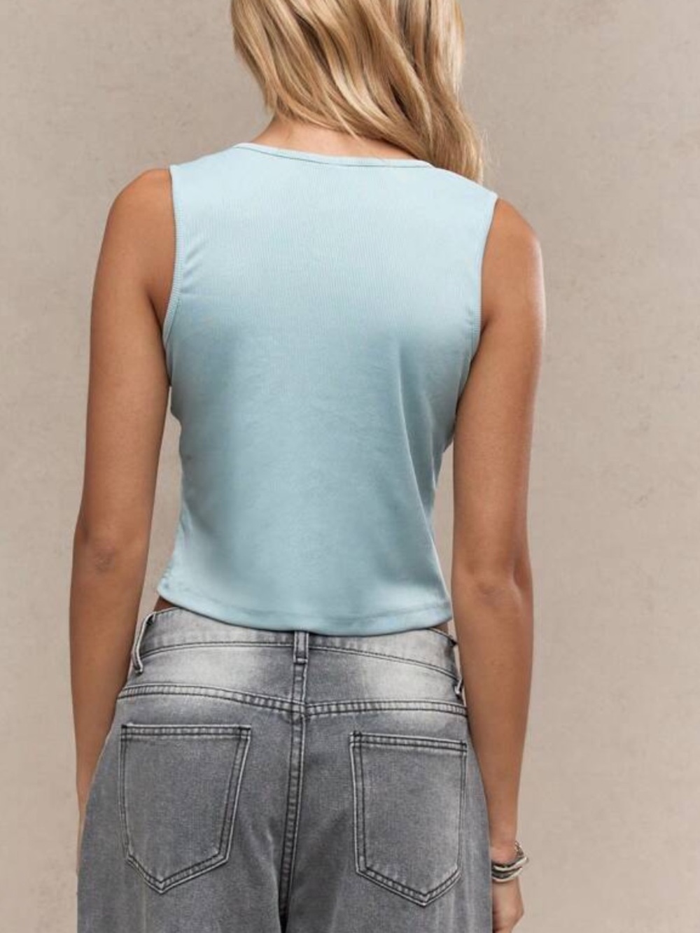 Missguided Light Blue Ribbed Logo Tank - Picture 5 of 6